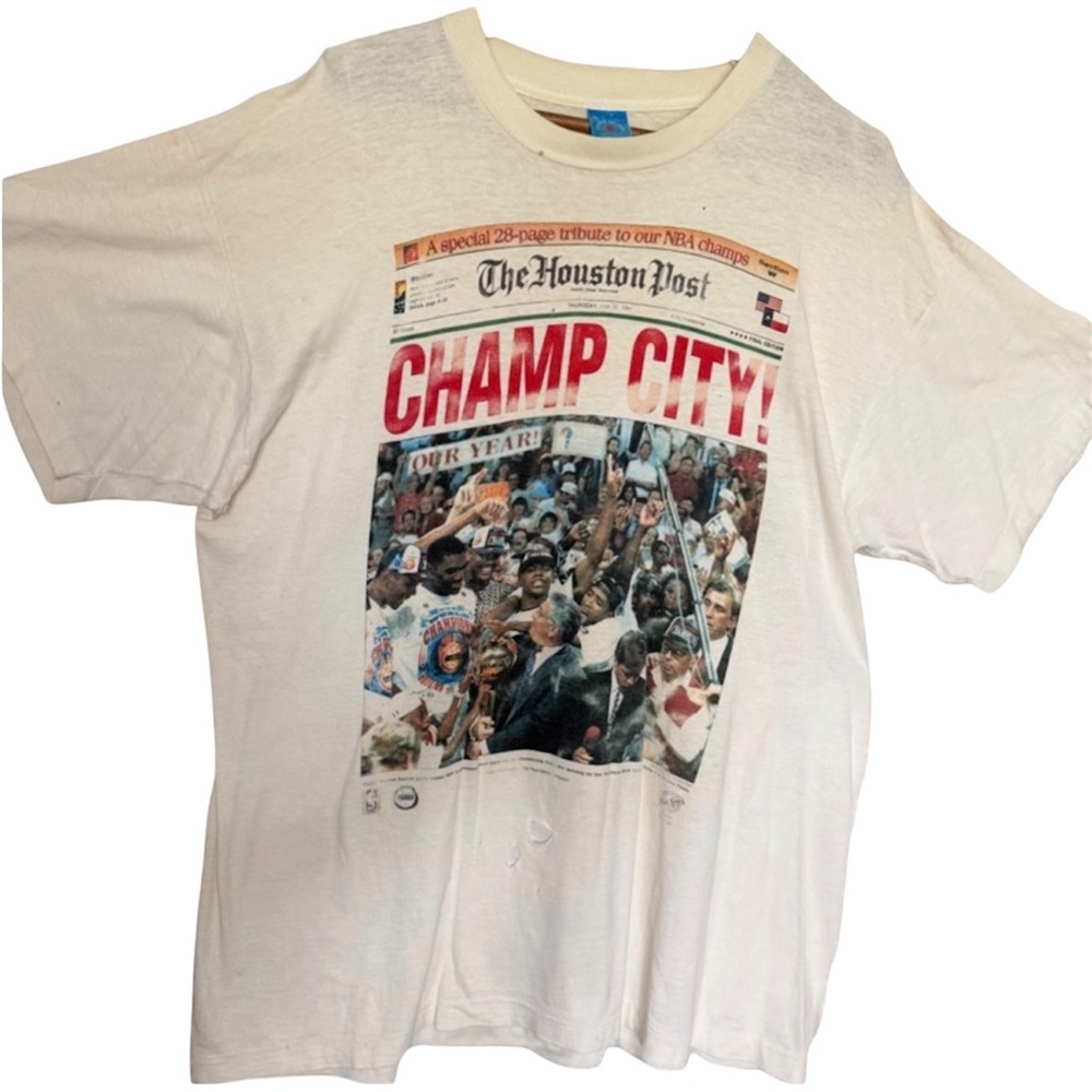 Vintage 1994 Houston Rockets Champ City NBA Finals Tee XL SingleStich USA